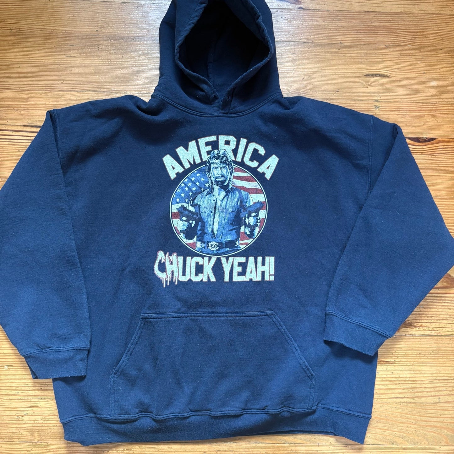 American Chuck Norris black graphic hooded sweatshirt SIZE 2XL