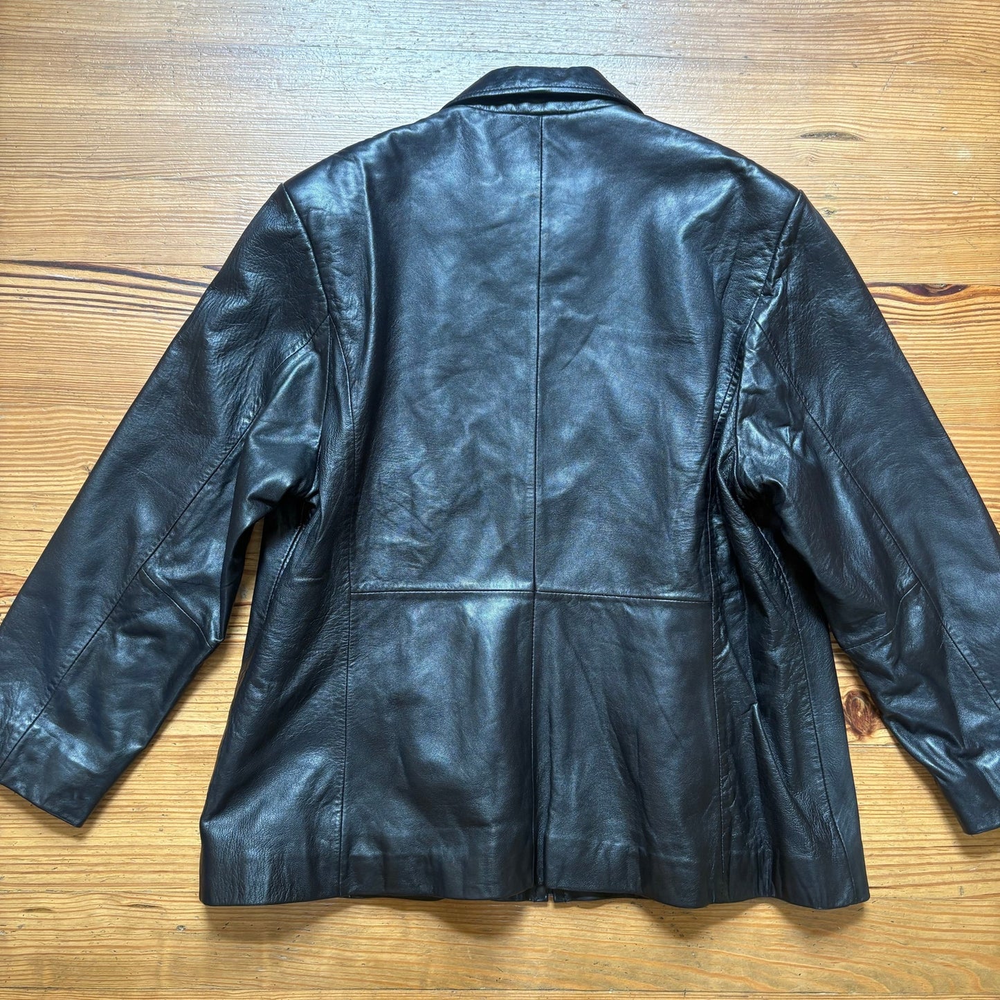 IZZI Collections black leather full zip collar bomber jacket SIZE L