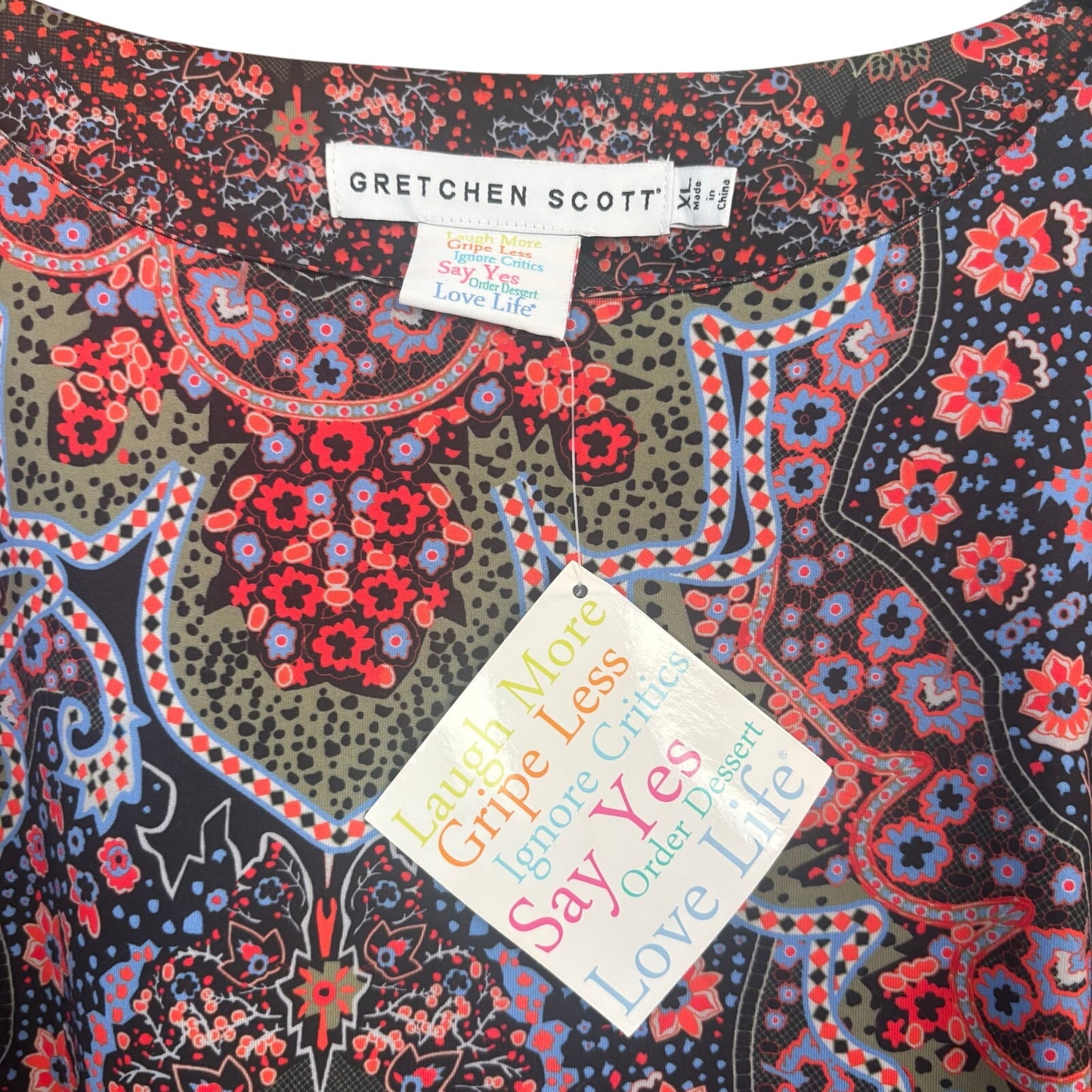 NWT Gretchen Scott purple paisley jersey quarter length sleeve dress SIZE XL