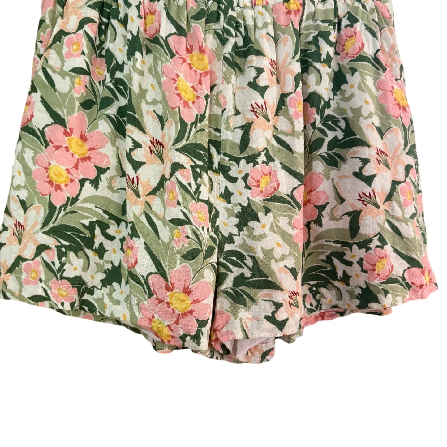SAGE pink green floral elastic waistband pull on shorts SIZE S