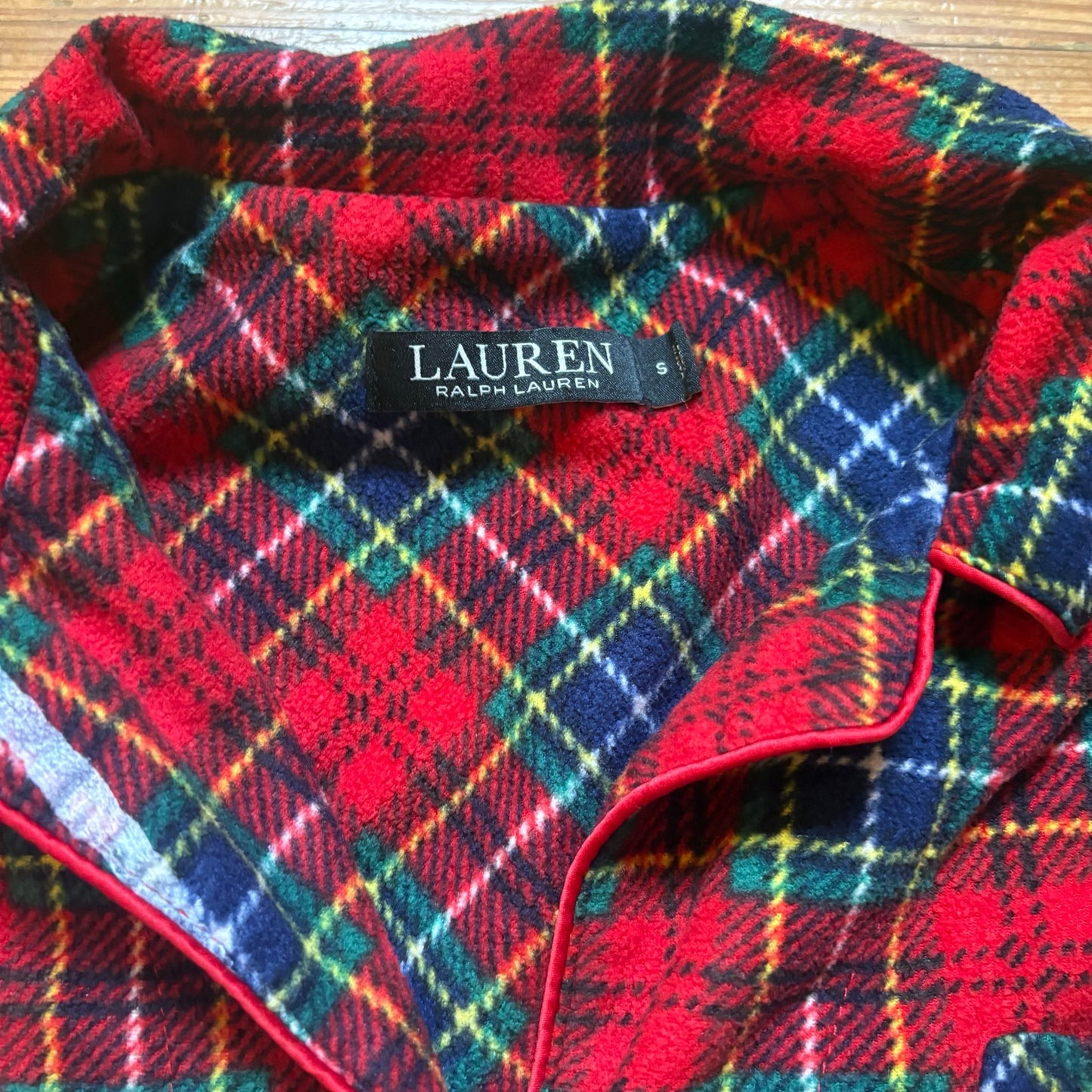 Ralph Lauren red blue plaid plaid fleece long sleeve pant sleep set SIZE S