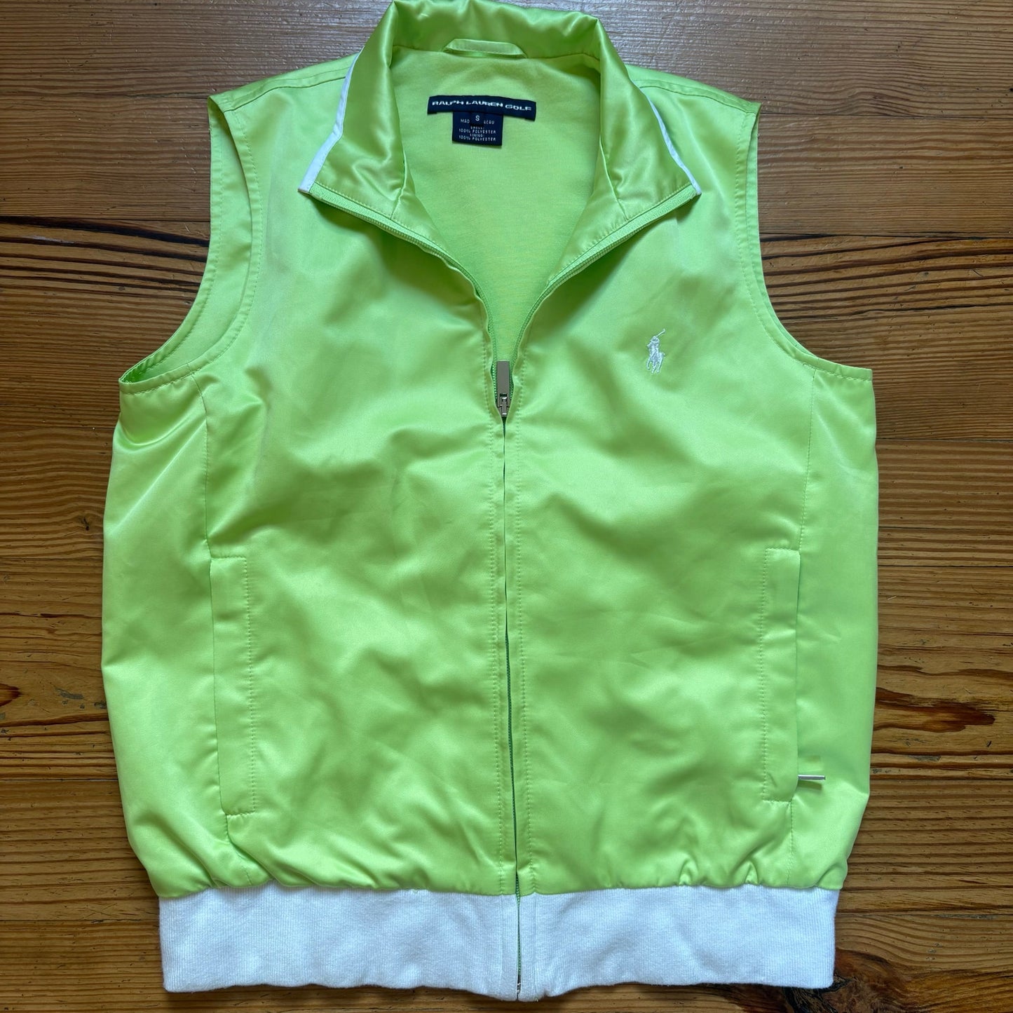 Ralph Lauren Golf lime green white pony accent full zip polyester vest SIZE S
