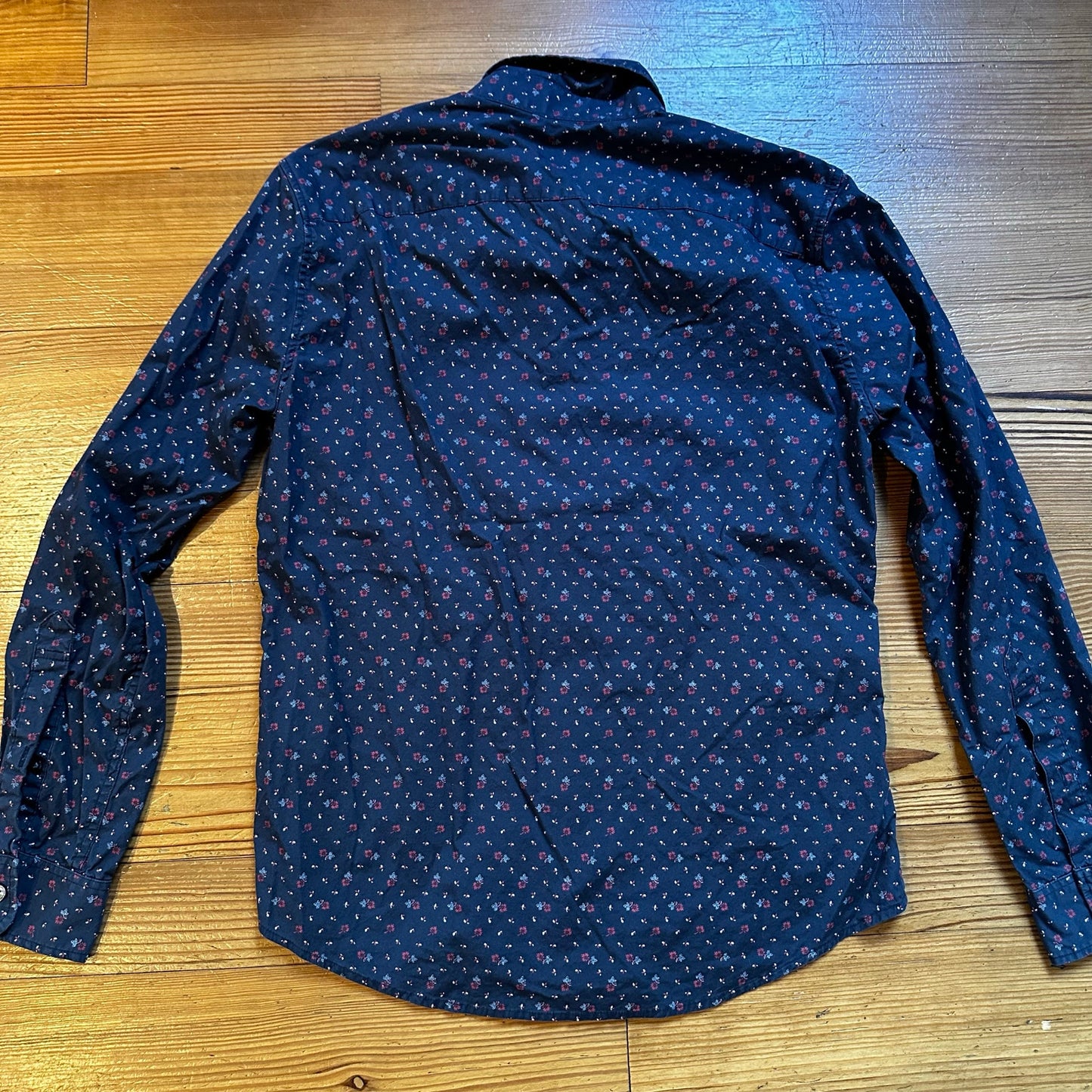 Abercrombie & Fitch navy floral slim fit long sleeve button up shirt SIZE L