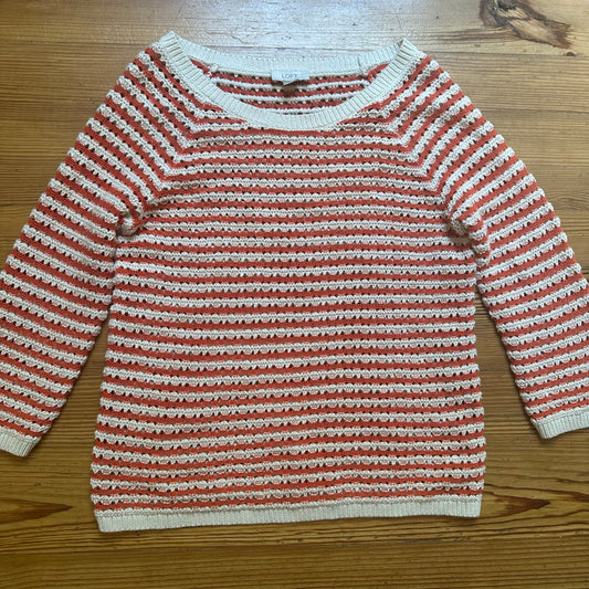 Loft orange white striped loose knit quarter sleeve boat neck sweater SIZE M