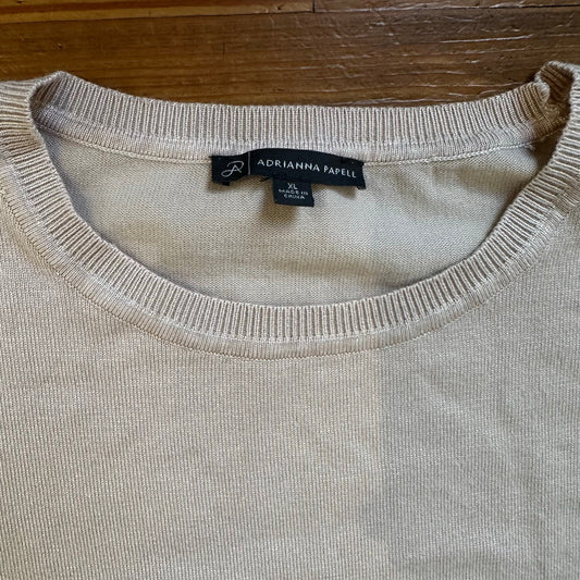 Adrianna Papell beige eyelet flutter ruffle short sleeve knit shirt SIZE XL