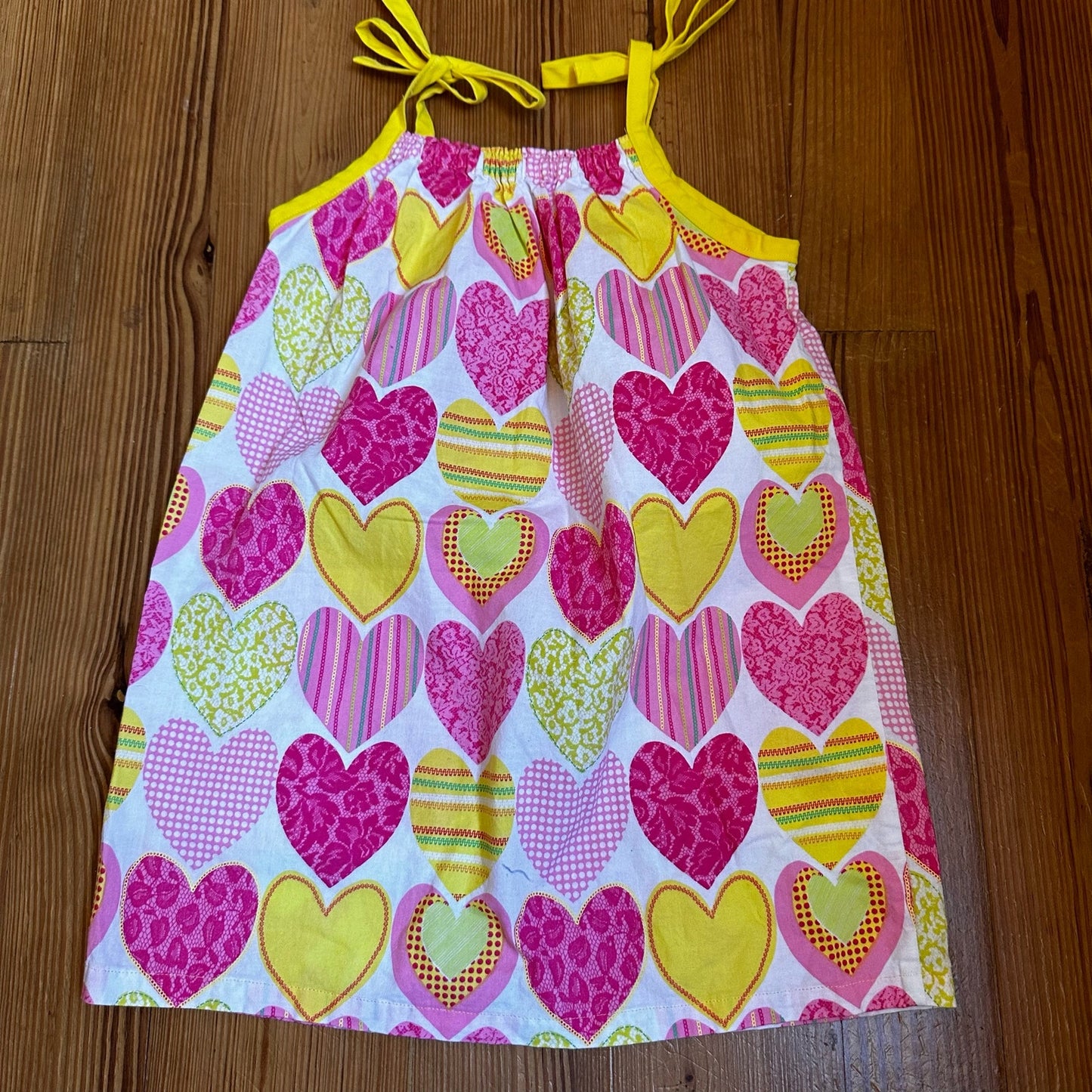 Handmade pink yellow Valentine hearts sleeveless dress SIZE 3T