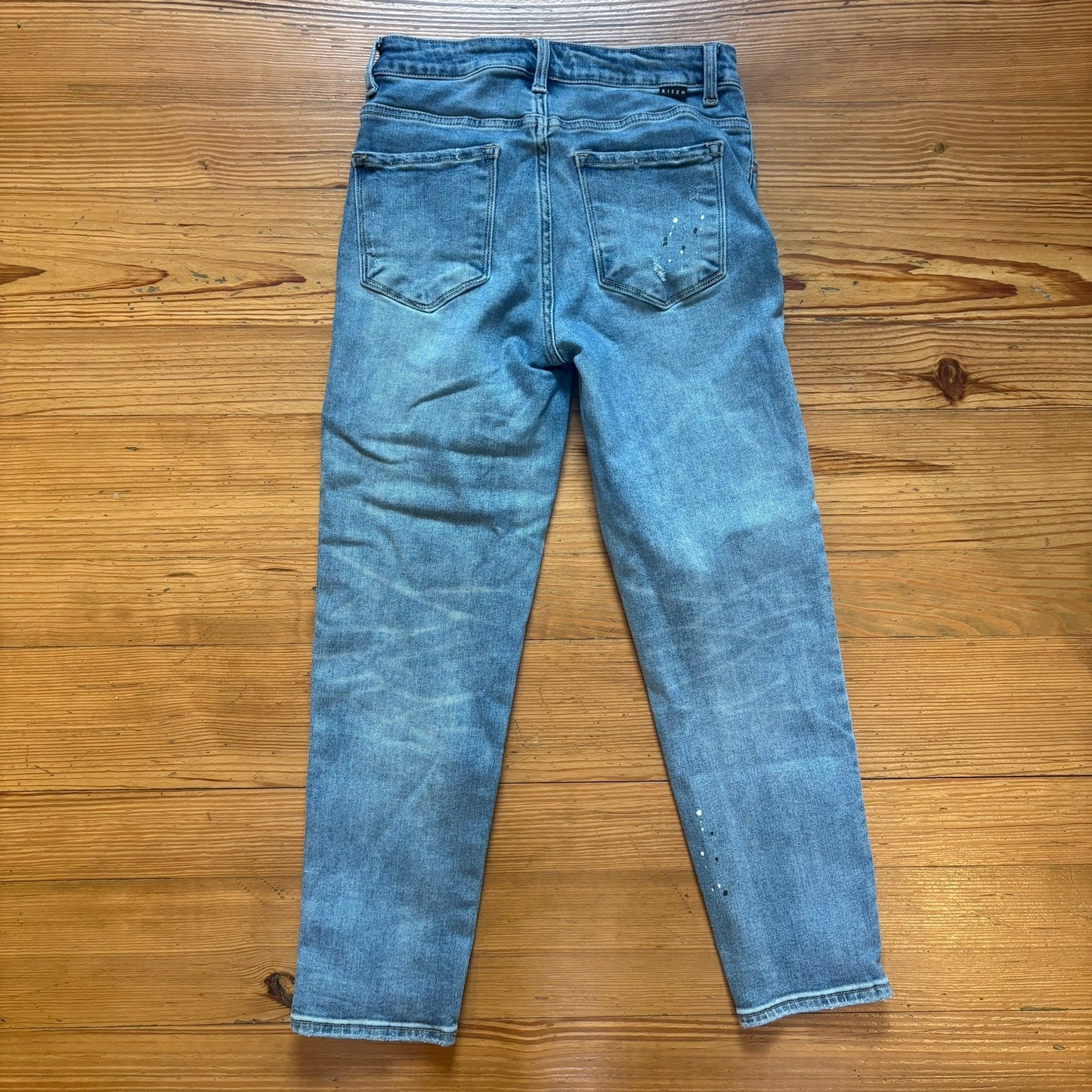 Risen medium wash distressed splatter boot cut jeans SIZE 28