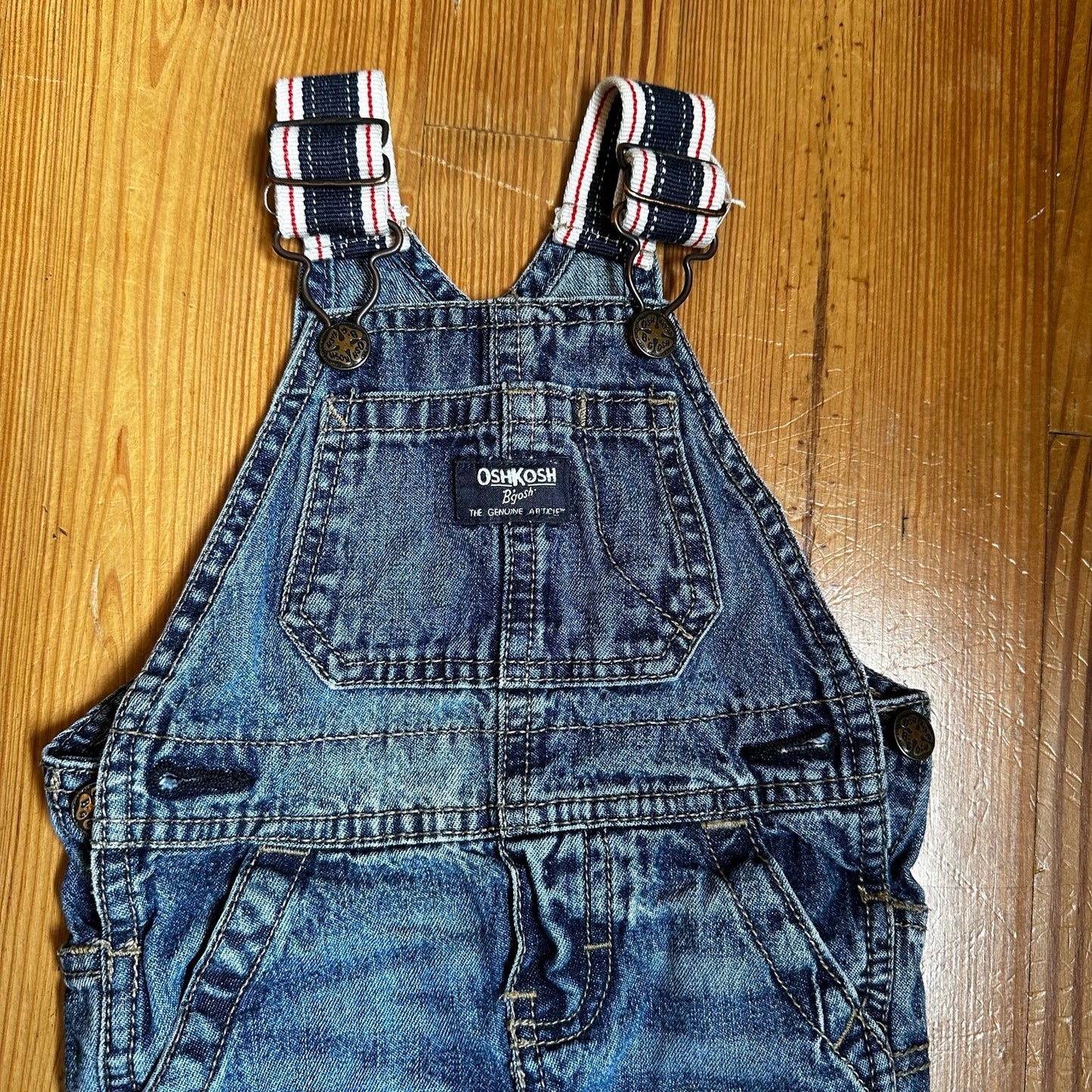 OshKosh B'gosh dark wash striped strap jean overalls SIZE 6M