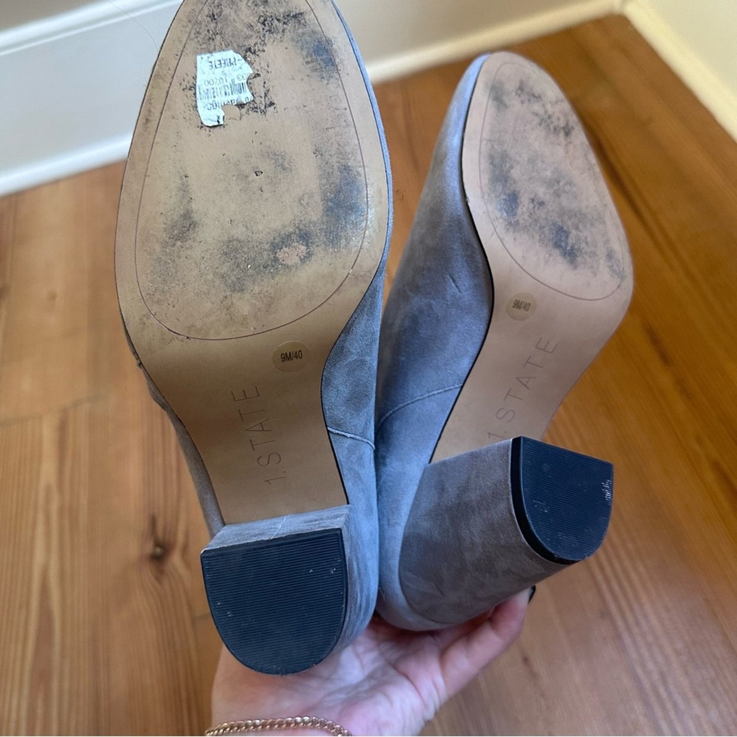 1.State Preete gray leather suede heeled booties SIZE 9