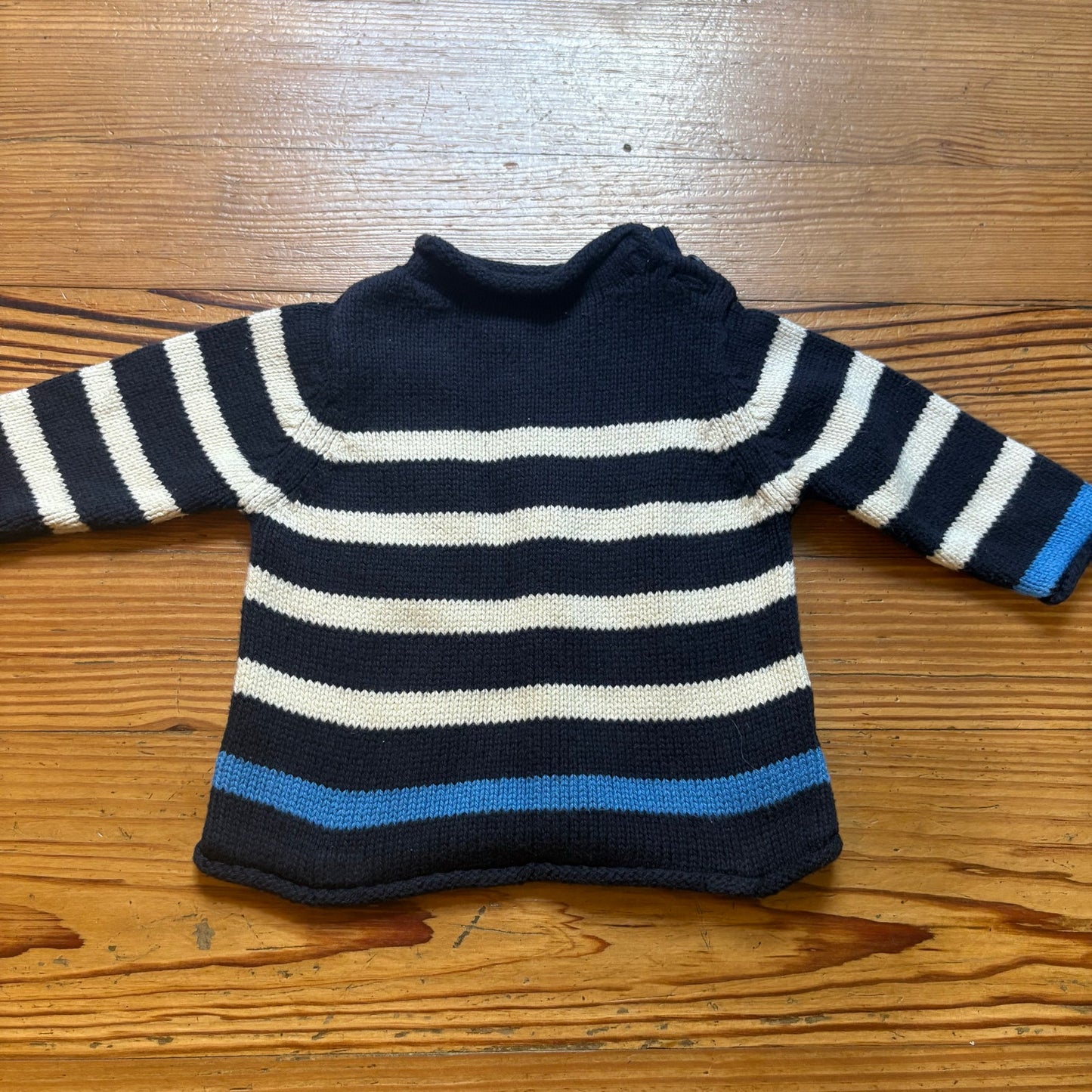Gap blue white striped mock neck knit baby sweater SIZE 3-6M