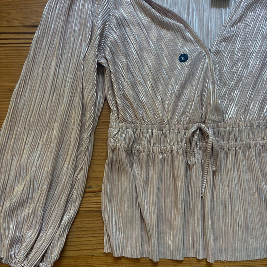 NWT Abercrombie & Fitch rose gold metallic long sleeve blouse shirt SIZE XL