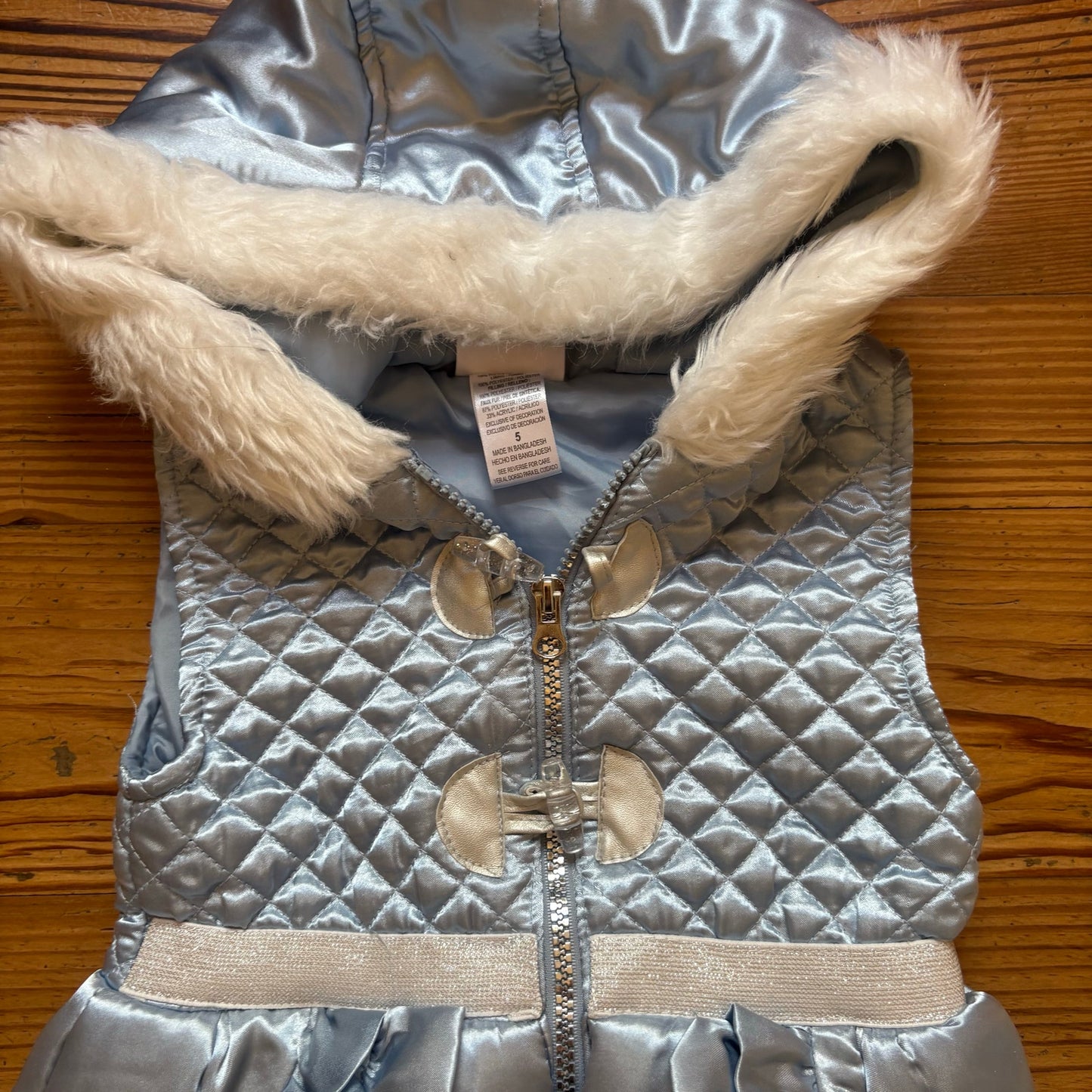 Little Lass light blue princess Cinderella faux fur hooded full zip vest SIZE 5