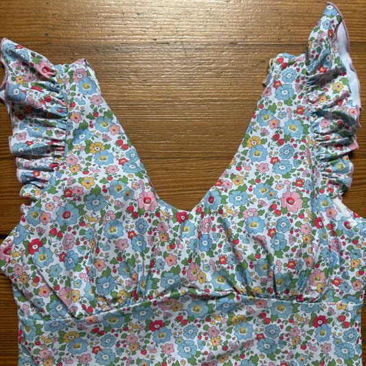 NWT Serendipity white floral ruffle cap sleeve cheeky one piece swimsuit SIZE XL