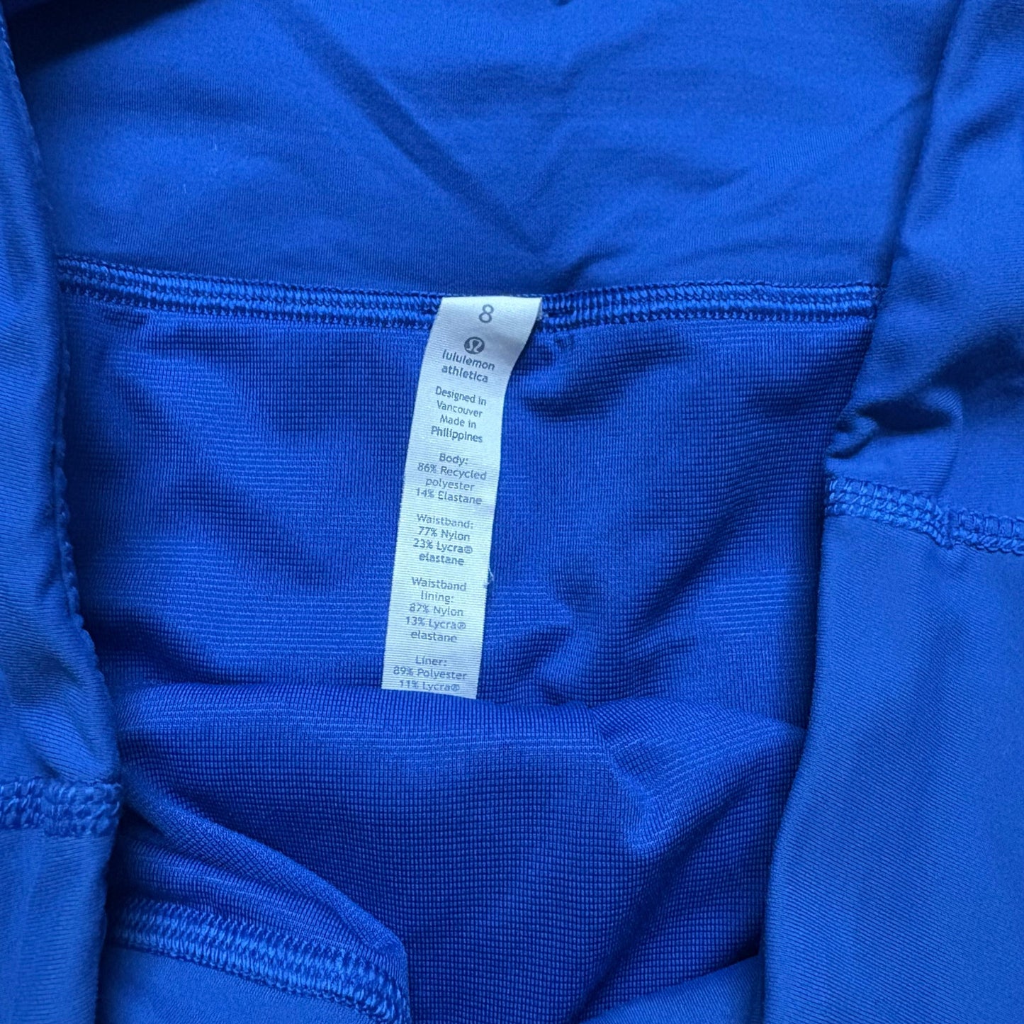 Lululemon royal blue high rise classic running short SIZE 8
