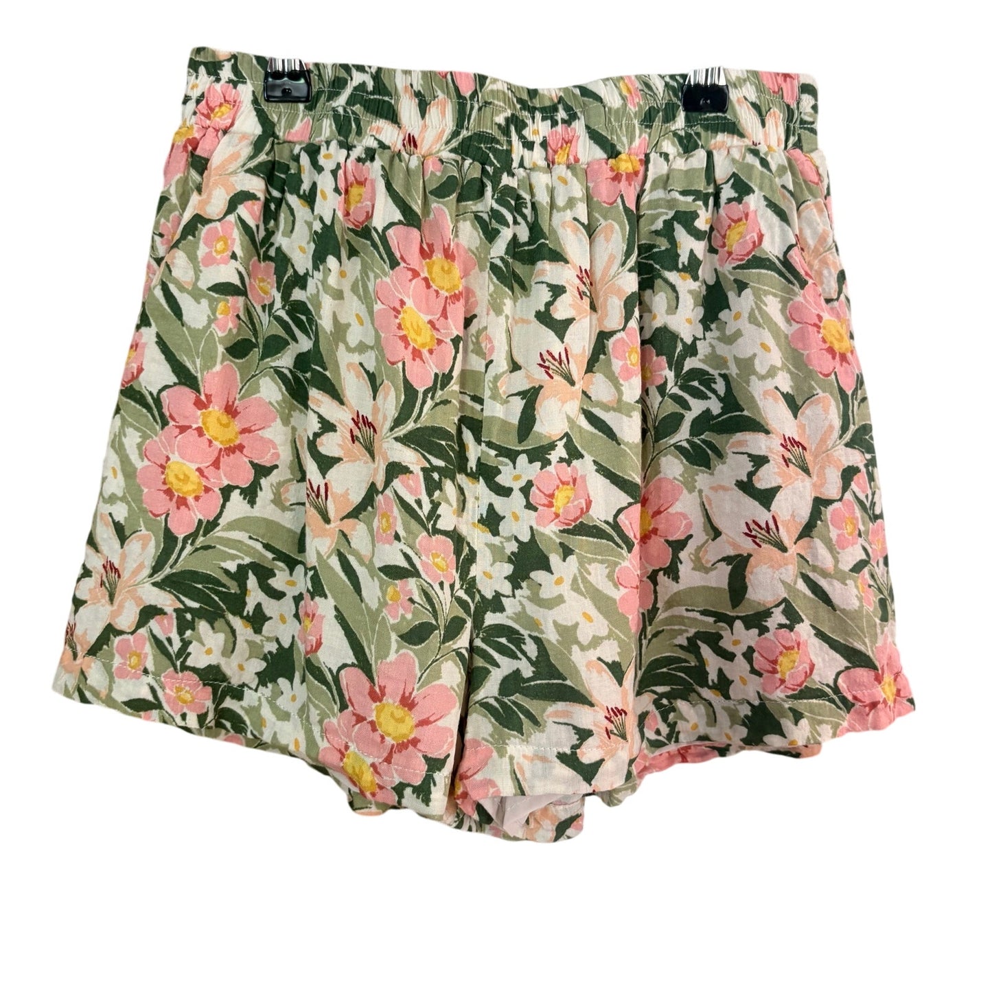 SAGE pink green floral elastic waistband pull on shorts SIZE S