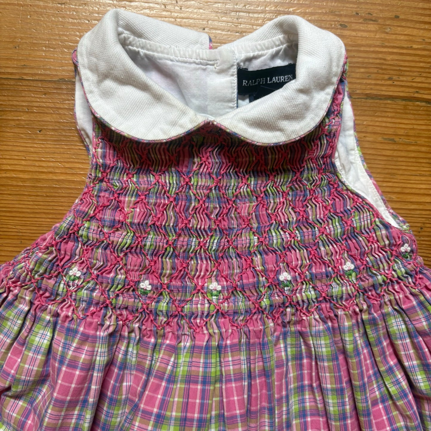 Ralph Lauren pink plaid sleeveless collar smocked girls dress SIZE 2T