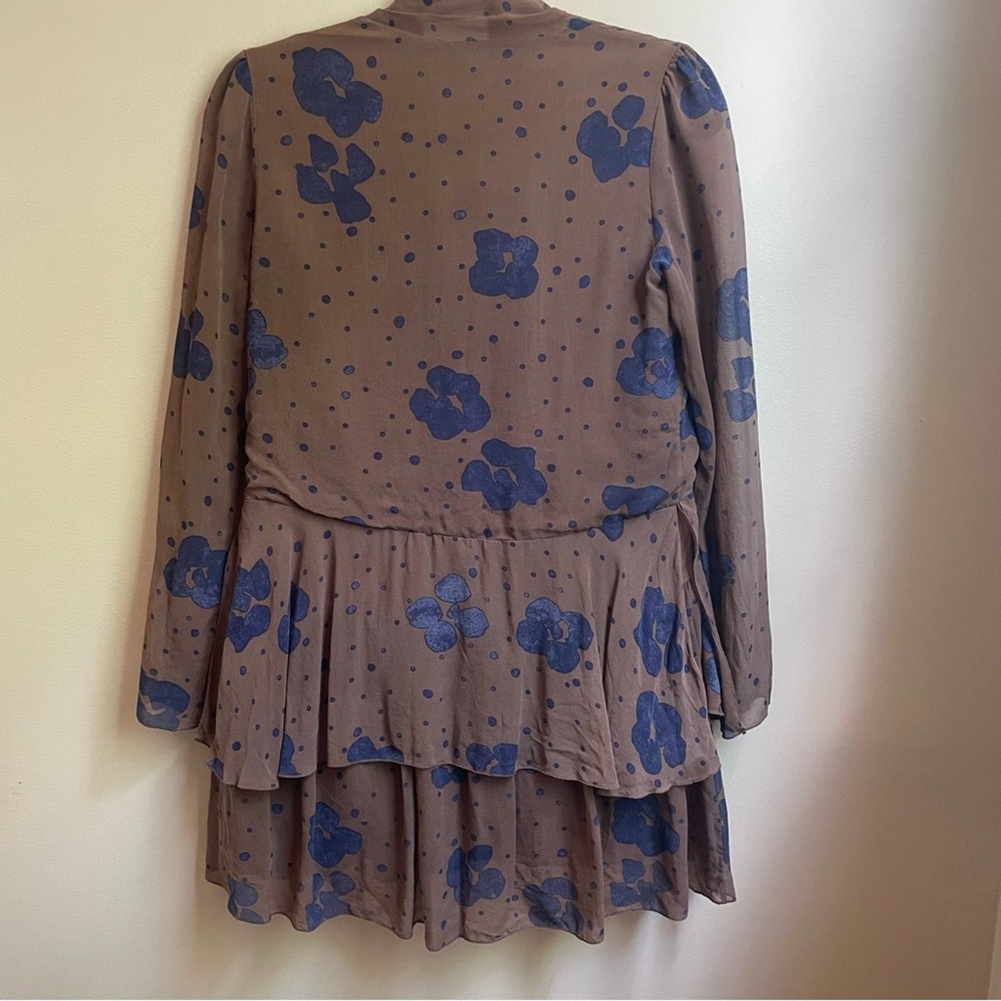 See by Chloe brown navy floral print tie neckline dress SIZE 36, 2-4