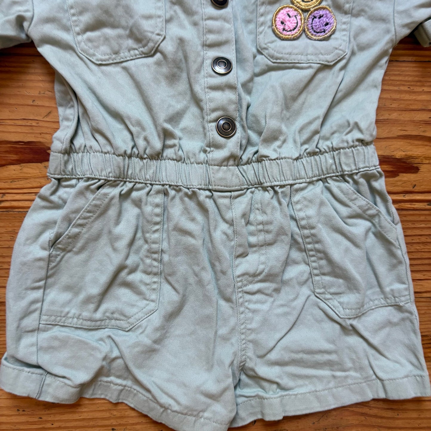 Derek Heart mint green smily face patch short sleeve girls romper SIZE 6