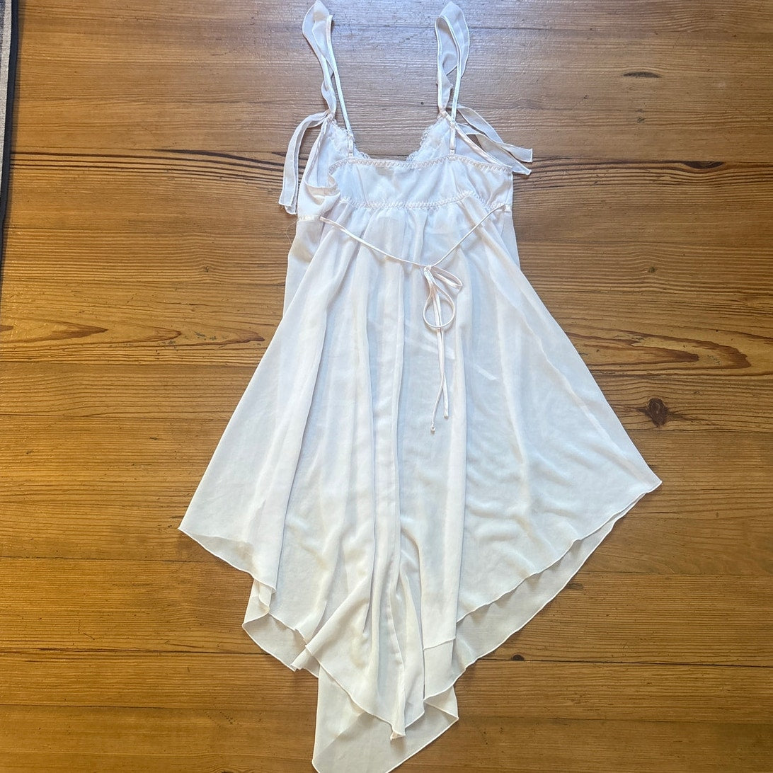 Linea Donatella light pink ruffle sleeve lace high low sheer slip dress SIZE M