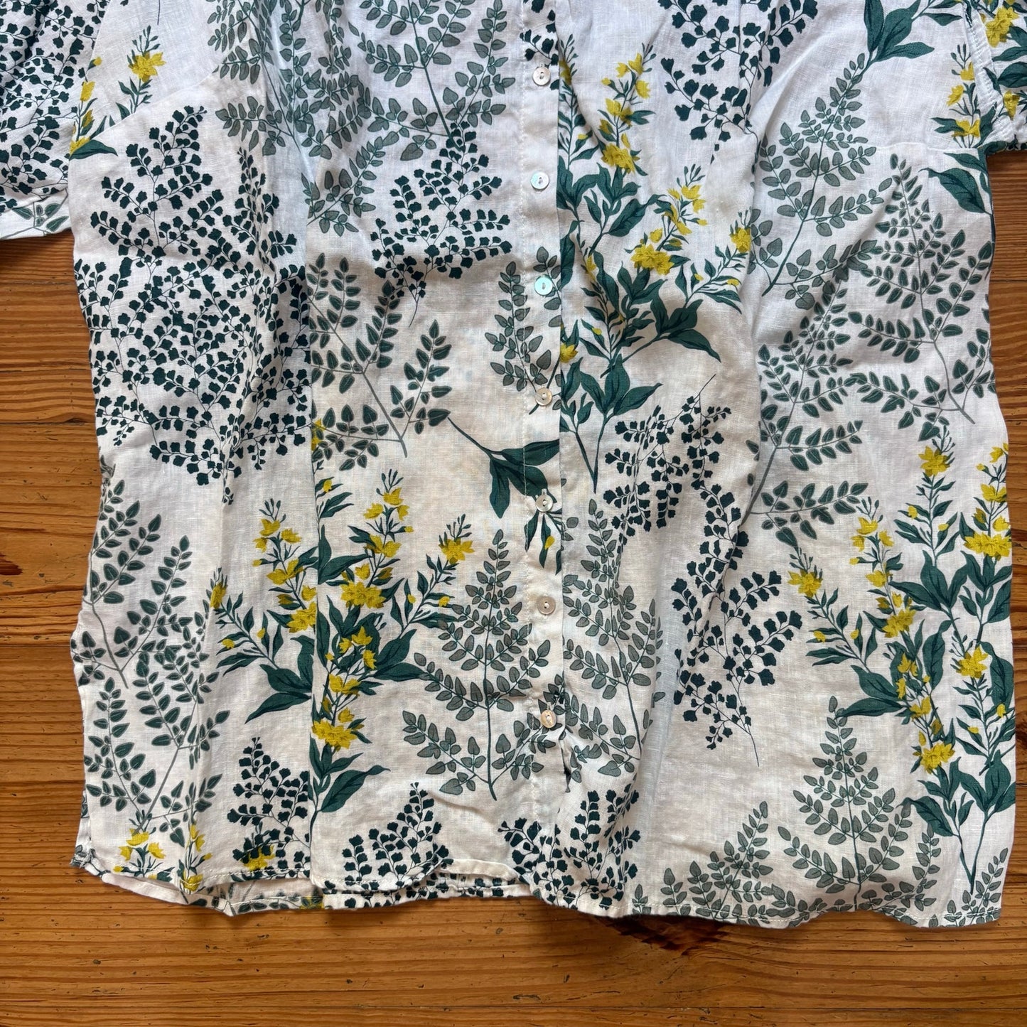 Cynthia Rowley white green linen adjustable sleeve button blouse shirt SIZE 3X