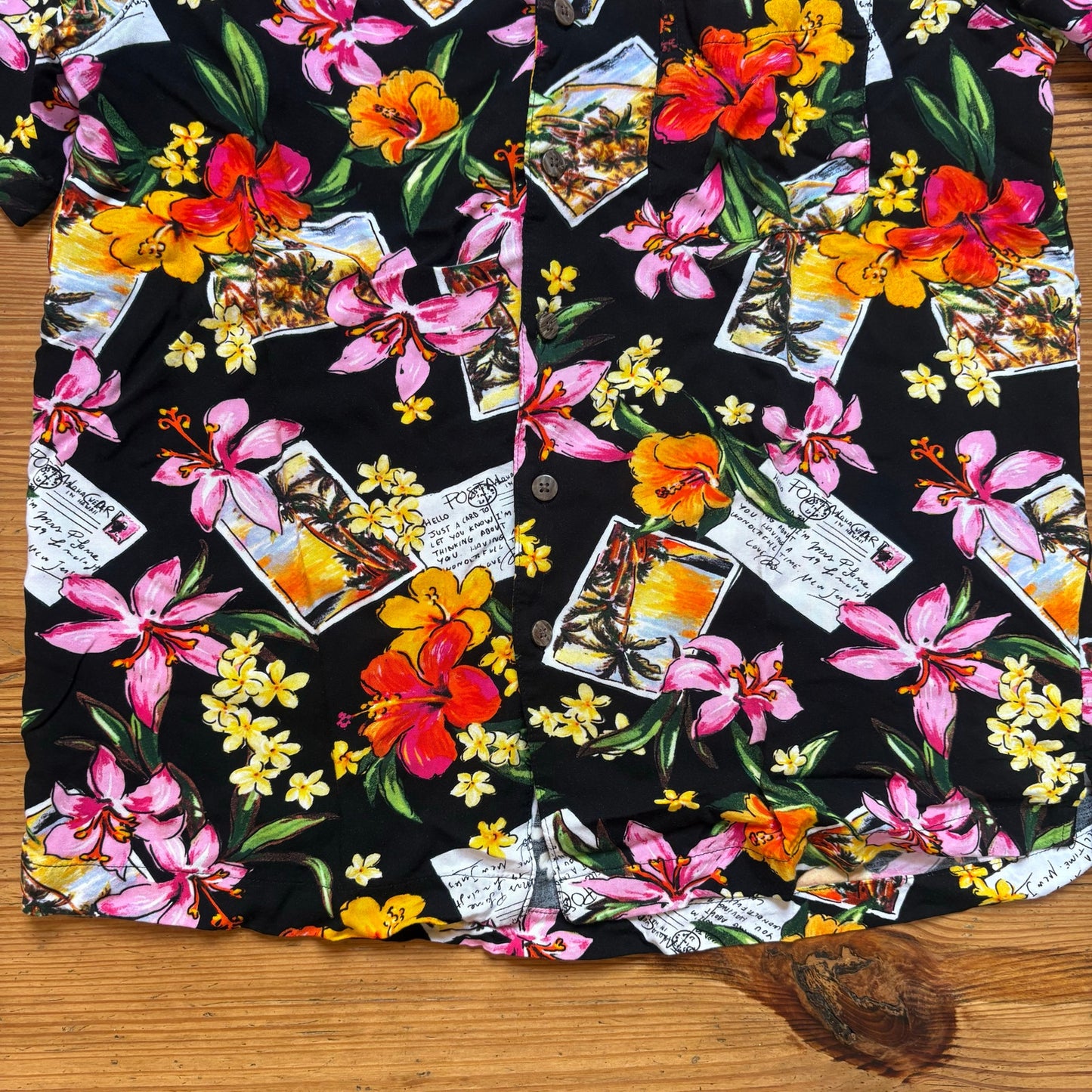 George black pink red tropical short sleeve button up womens shirt SIZE M