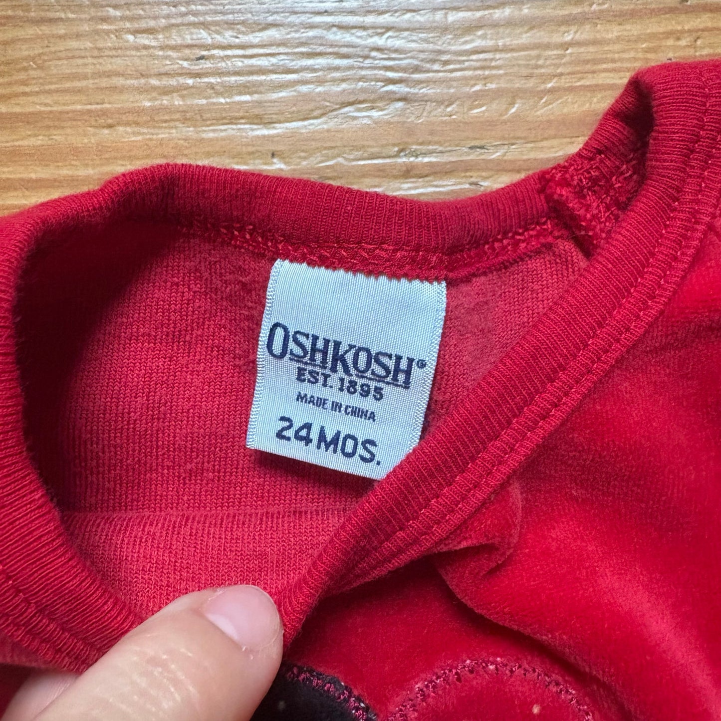 OshKosh B'gosh red velvet heart Valentine long sleeve peplum baby top SIZE 24M