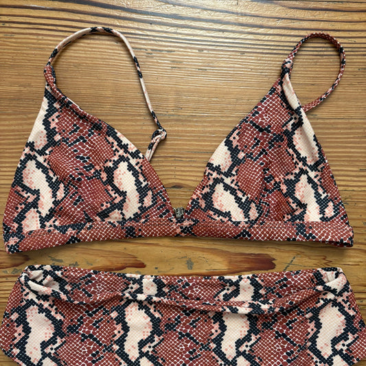 Shein brown cream snake skin high waisted 2 piece swimsuit SIZE L