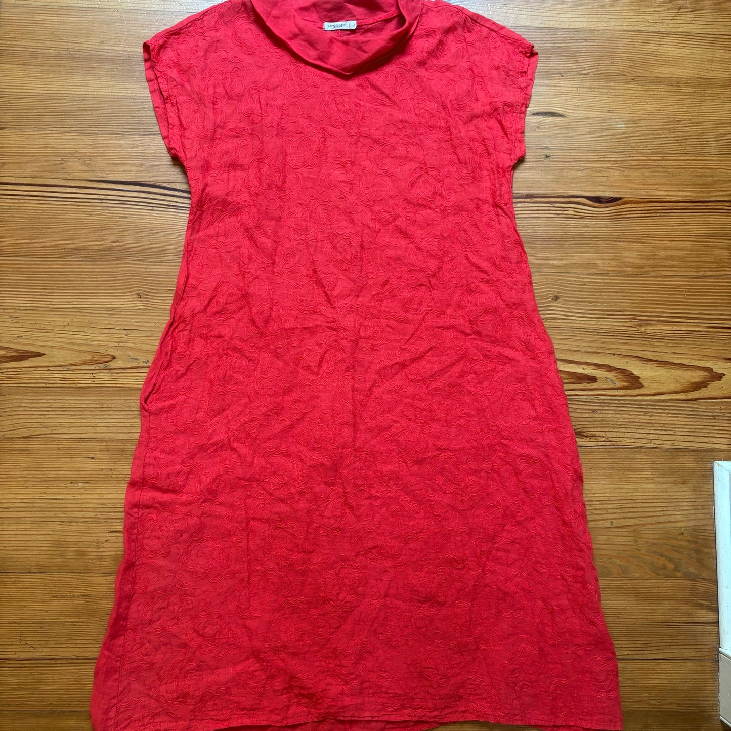 Lungo L'arno red cowl neck linen floral stitching maxi dress SIZE L