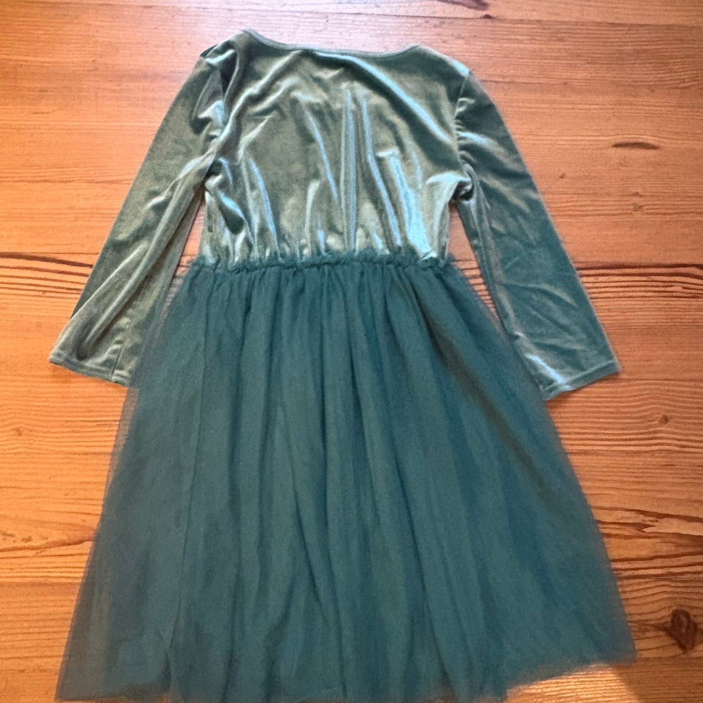 Wonder Nation green velvet long sleeve tulle bottom dress SIZE M