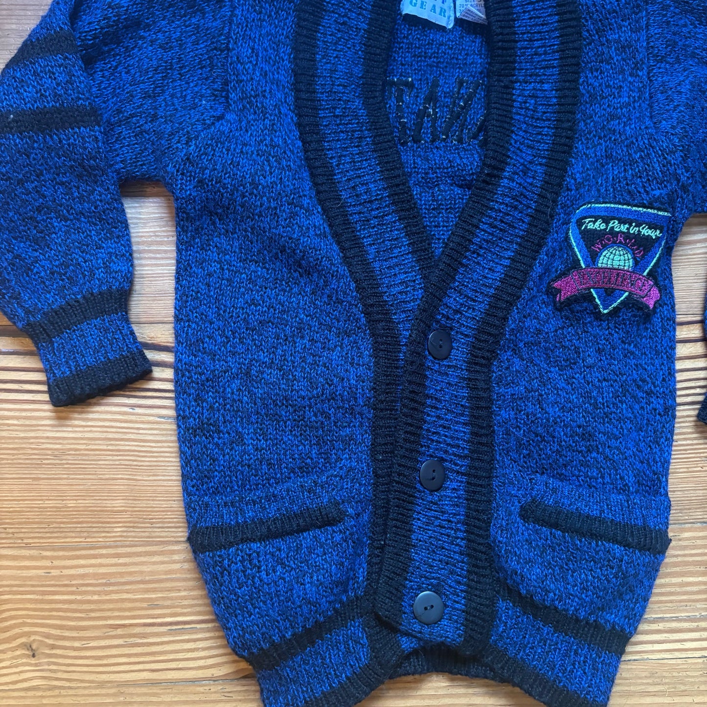 Tuff Gear vintage blue knit varsity button kids cardigan sweater SIZE 5