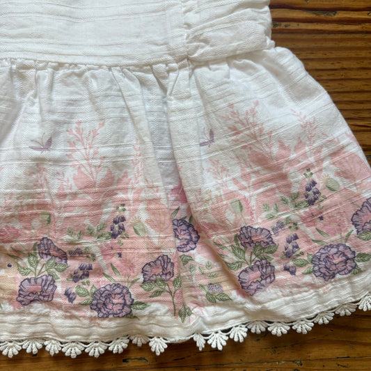 Cupcakes and Cashmere white floral rabbit ruffle neckline top SIZE 6-9M