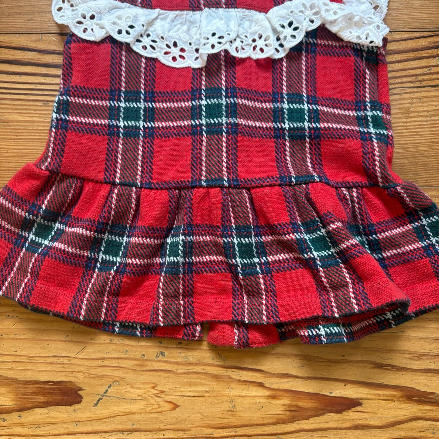 Janie and Jack red Christmas plaid white lace collar toddler shirt SIZE 3