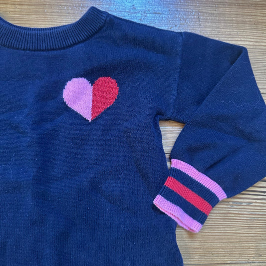 Gap navy blue pink heart valentines long sleeve crew sweater SIZE XS 4/5