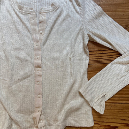 Aerie ivory white ribbed silver metallic threading light cardigan sweater SIZE M
