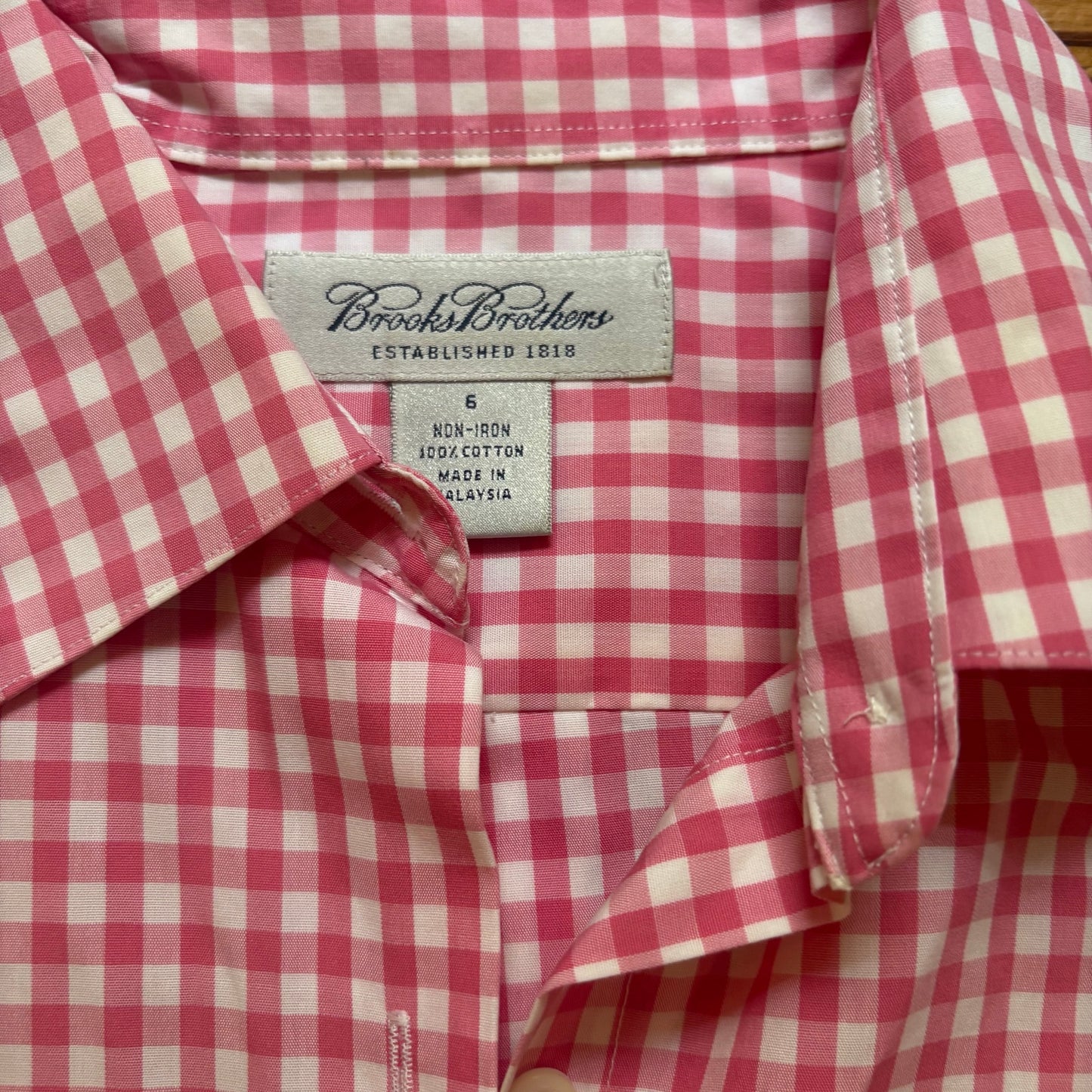 Brooks Brothers pink white gingham long sleeve womens button up shirt SIZE 6