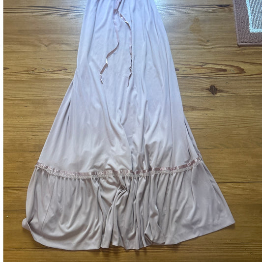 NWT Vicky Vaughn vintage blush pink lace ruffle top tie strap maxi dress SIZE 7