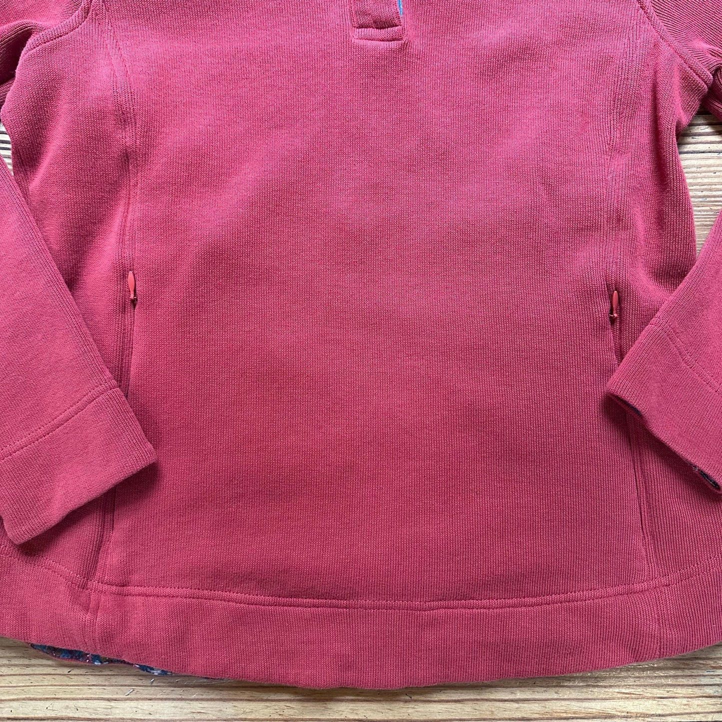 Orvis Signature Softest red floral lined quarter zip sweater SIZE S