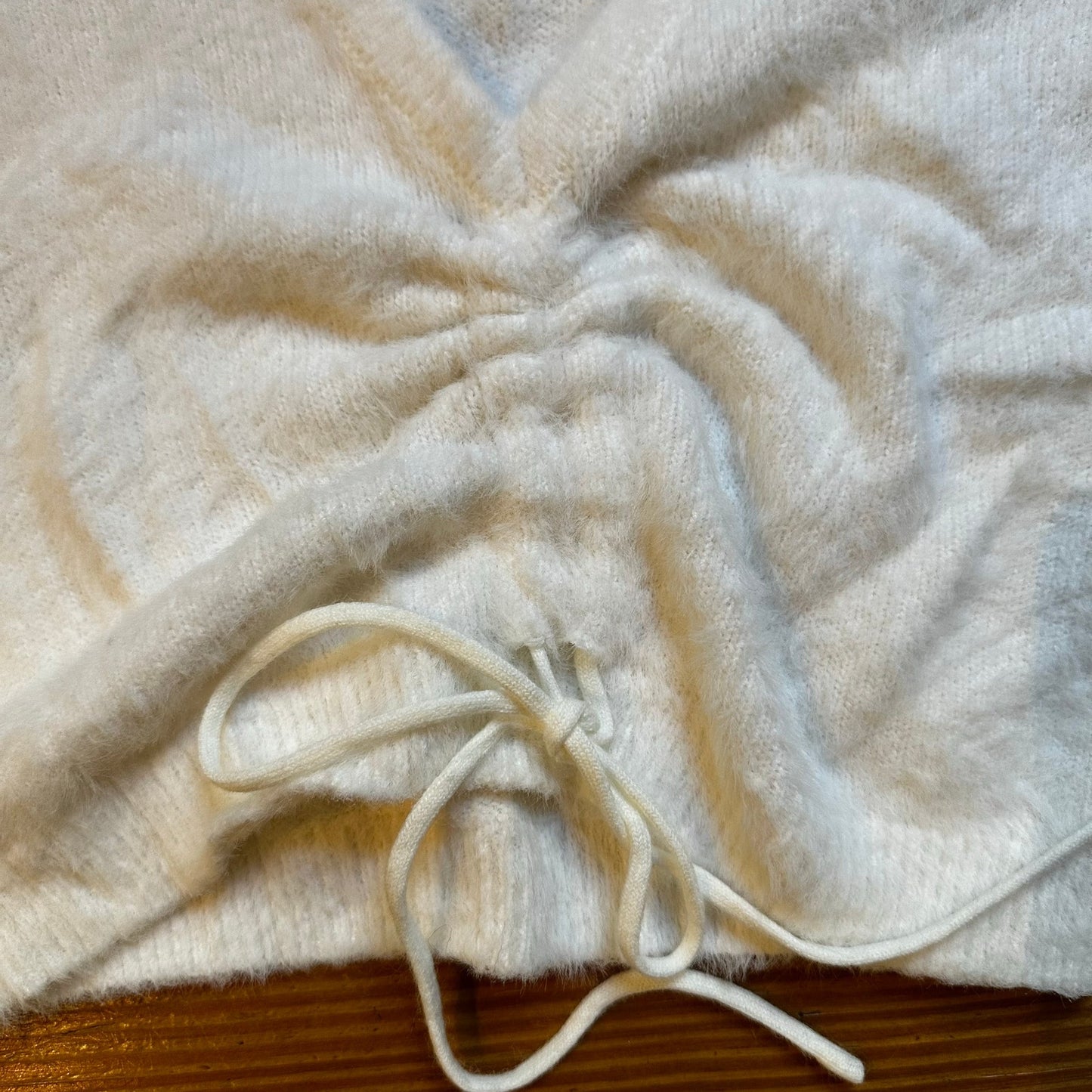 Lottie Moss white fuzzy long sleeve adjustable front sweater SIZE S