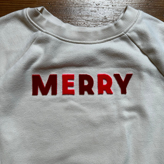 Cat & Jack cream Christmas red Merry lettering crew sweatshirt SIZE 8