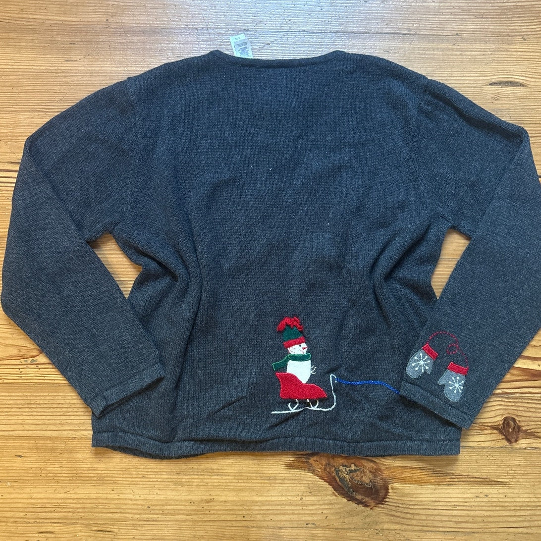 VTG Curve gray ugly Christmas full zip snowman winter cardigan sweater SIZE XL