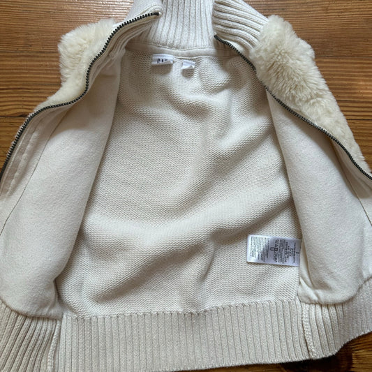 Gap cream mock neck faux fur full zip sweater vest SIZE 6