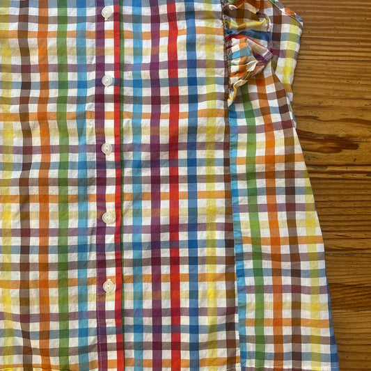 LaRoque Original sleeveless colorful check button ruffle neckline blouse SIZE S