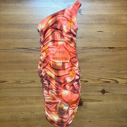 NWT Fashion Nova orange mesh sheer midi one shoulder dress SIZE XL