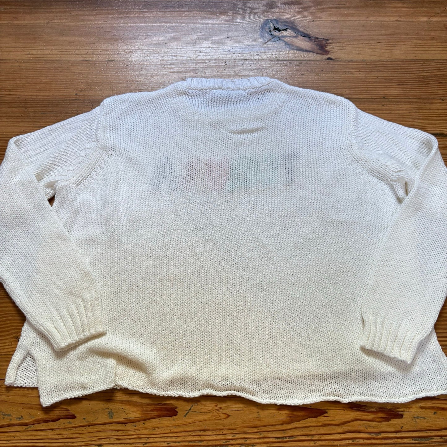 Wooden Ships white colorful tequila loose knit crew cropped sweater SIZE M