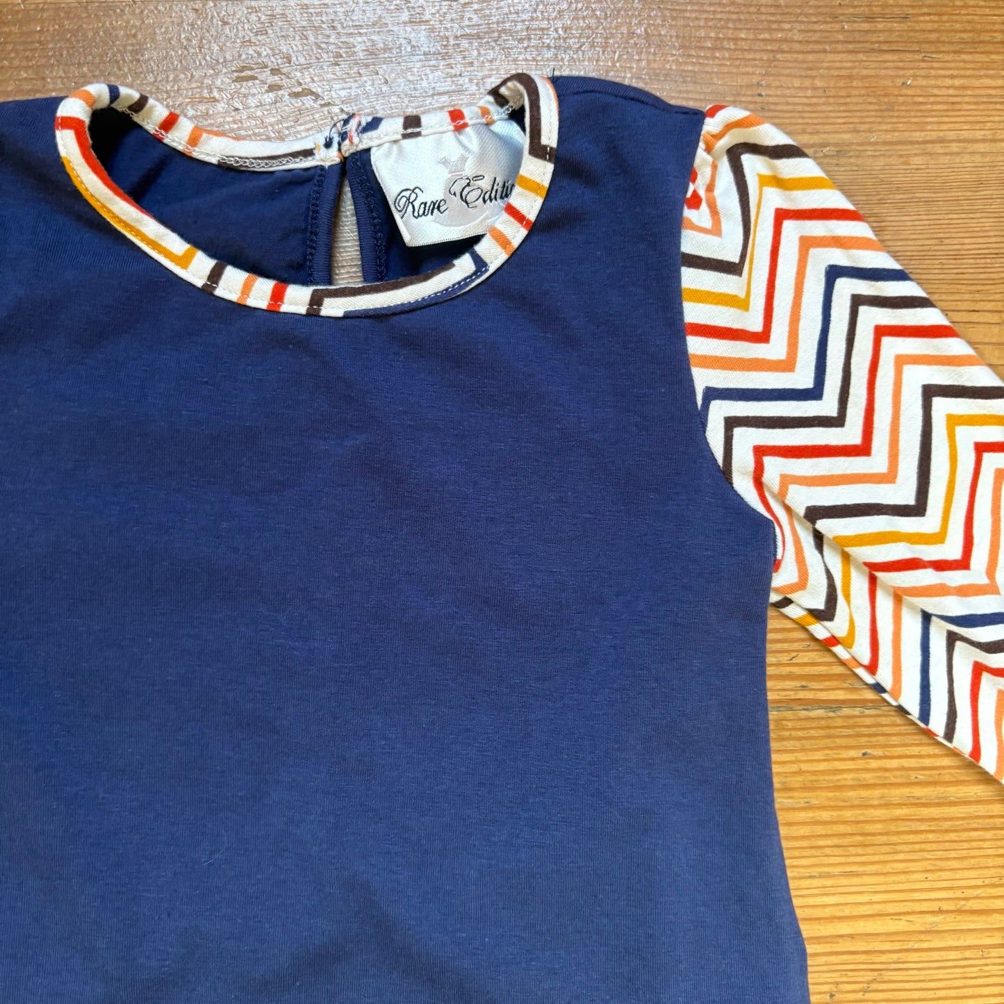 Rare Editions navy blue colorful zebra long sleeve cotton toddler dress SIZE 3T