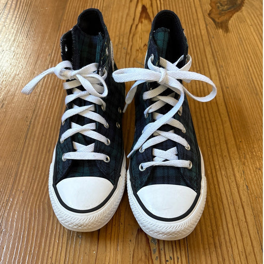Converse All Star Chuck Taylor green blue plaid high top youth sneakers SIZE 4
