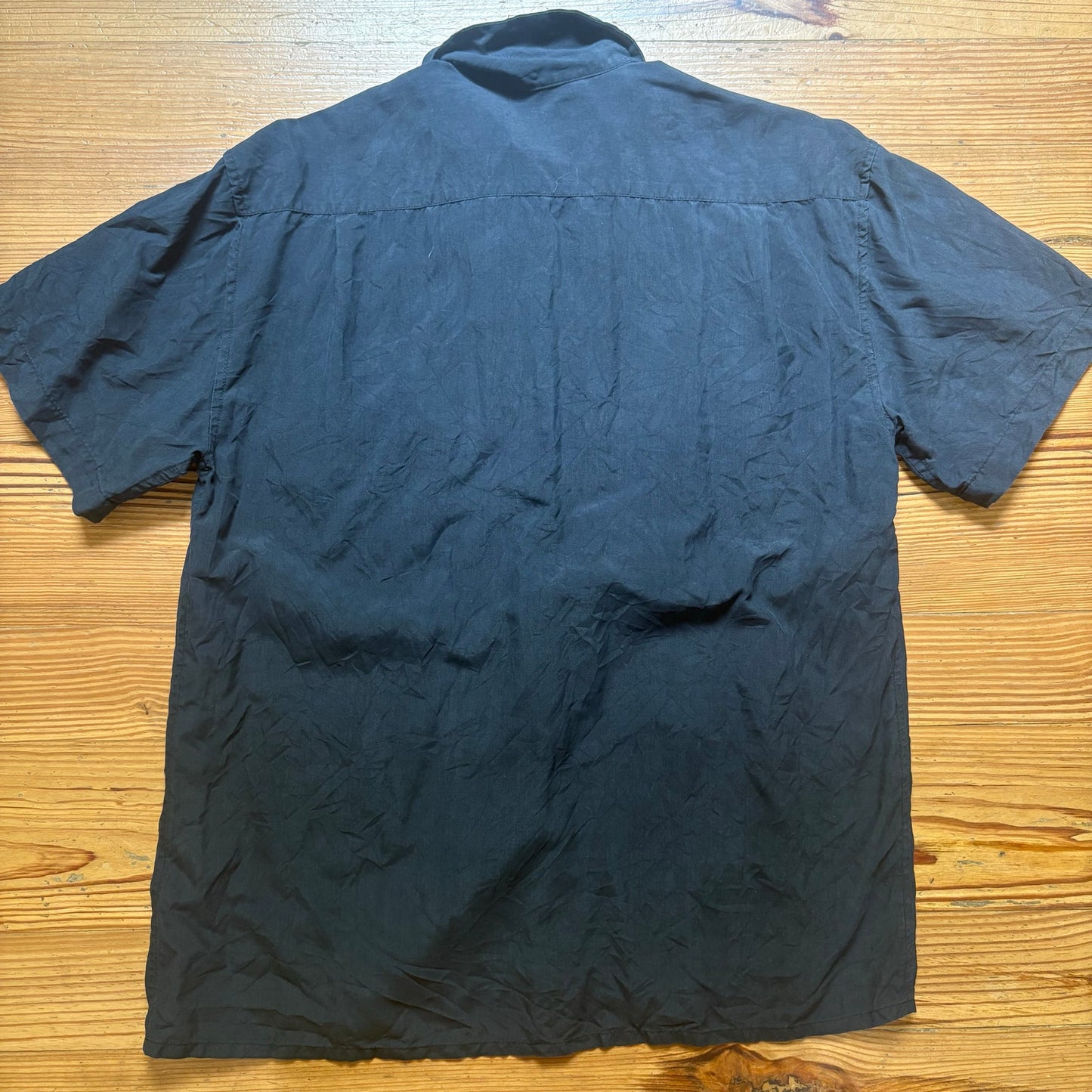 Silk Icon black short sleeve two pocket button up silk mens shirt SIZE S