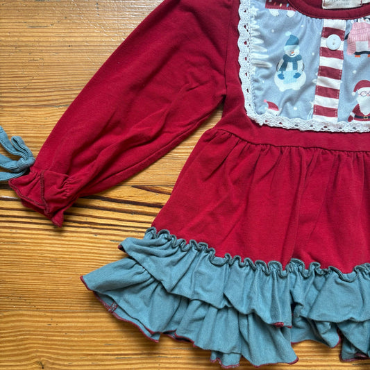 Marie Nicole red gray Christmas holiday long sleeve ruffle shirt SIZE S