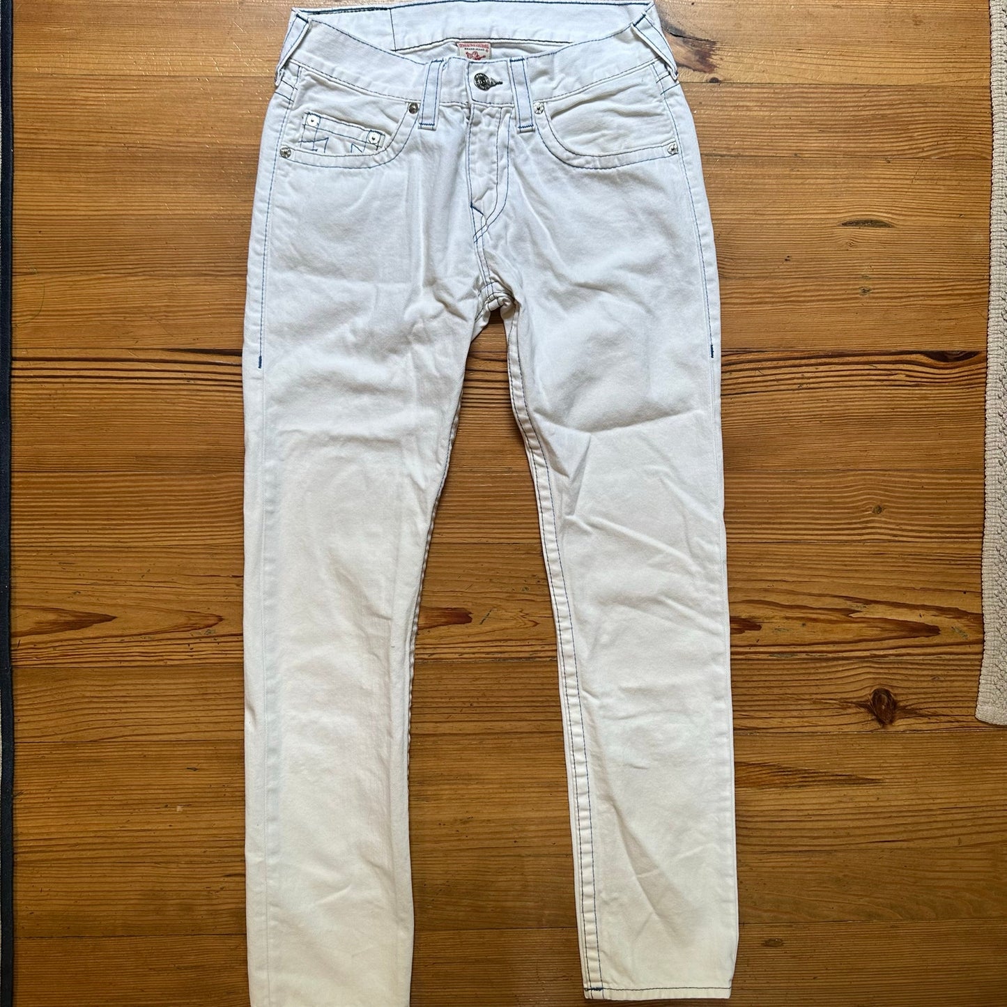 True Religion white blue stitching skinny straight leg jeans SIZE 31
