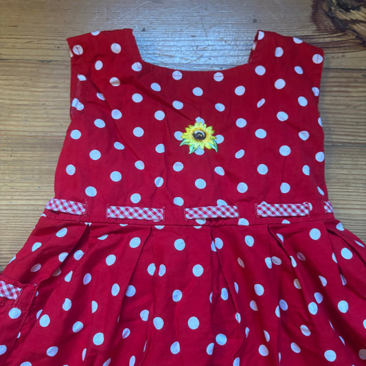 Blueberi Boulevard red white polka dot sunflower sleeveless girls dress SIZE 4